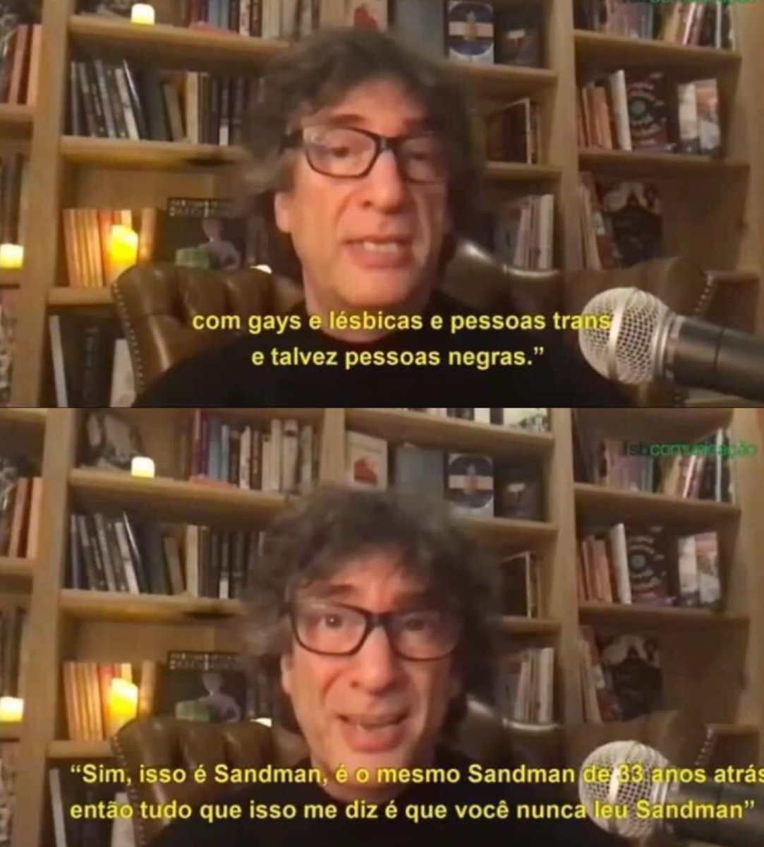 LeviKaique's tweet photo. O povo que chama tudo de “lacração” criticando Sandman no Twitter e o CRIADOR dos quadrinhos falando na cara deles que eles nunca leram os quadrinhos. 

Ele falando que isso é algo do twitter brasileiro. Olha a vergonha que vocês fazem a gente passar 😭 https://t.co/llihYBBokR