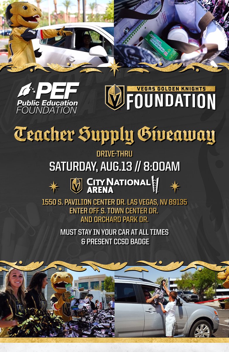 VGKFoundation's tweet photo. Calling all CCSD teachers & support staff 🗣
This Saturday we are hosting a drive-thru teacher supply giveaway with @ThePEFtoday starting at 8 AM to the first 1500 in attendance! https://t.co/Vfh5XfT6DA