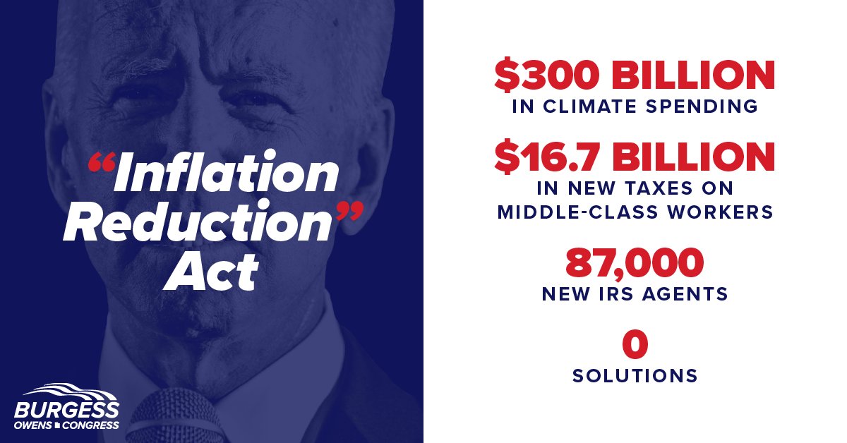 BurgessOwens's tweet photo. The Democrats' bill won't reduce inflation. Instead, it funnels money into their liberal pet-projects while solving none of the crises facing Americans. https://t.co/i1oBYTnqhP