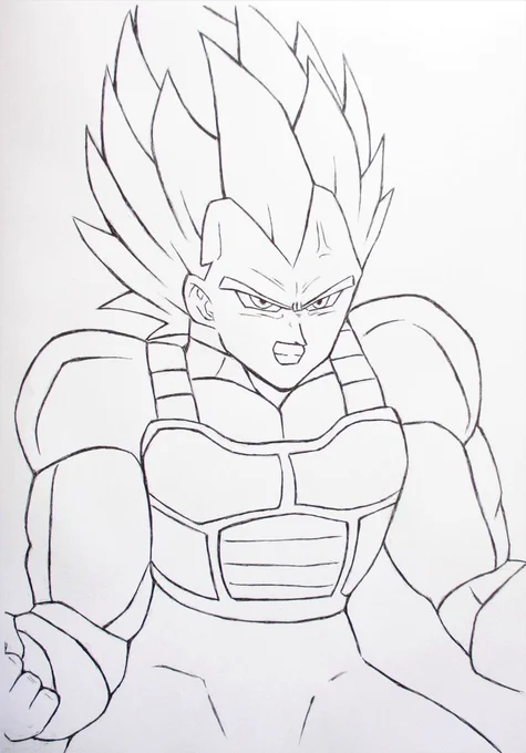 ドラゴンボールのベジータ (超サイヤ人ゴッド超サイヤ人・進化) の線画(ペン入れ)です🖋 後日、色塗り予定です😌 #ドラゴンボール #ベジータ #アナログ #イラスト #絵描きさんの繋がりたい #illustration #みんなで楽しむTwitter展覧会