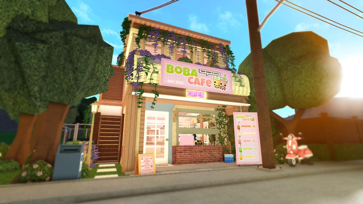 PandaLemonTart's tweet photo. Nearly forgot to post this! ๐
A few days ago, I sent out a poll on YT asking what type of eatery I should add to my suburban town. Majority chose a bubble tea store! So everyone, meet our BOBA CAFE, located on Maple Street! ๐ฅฐ #bloxburg #bloxburgbuilds #bubbleteastore https://t.co/e2HjBkegLM