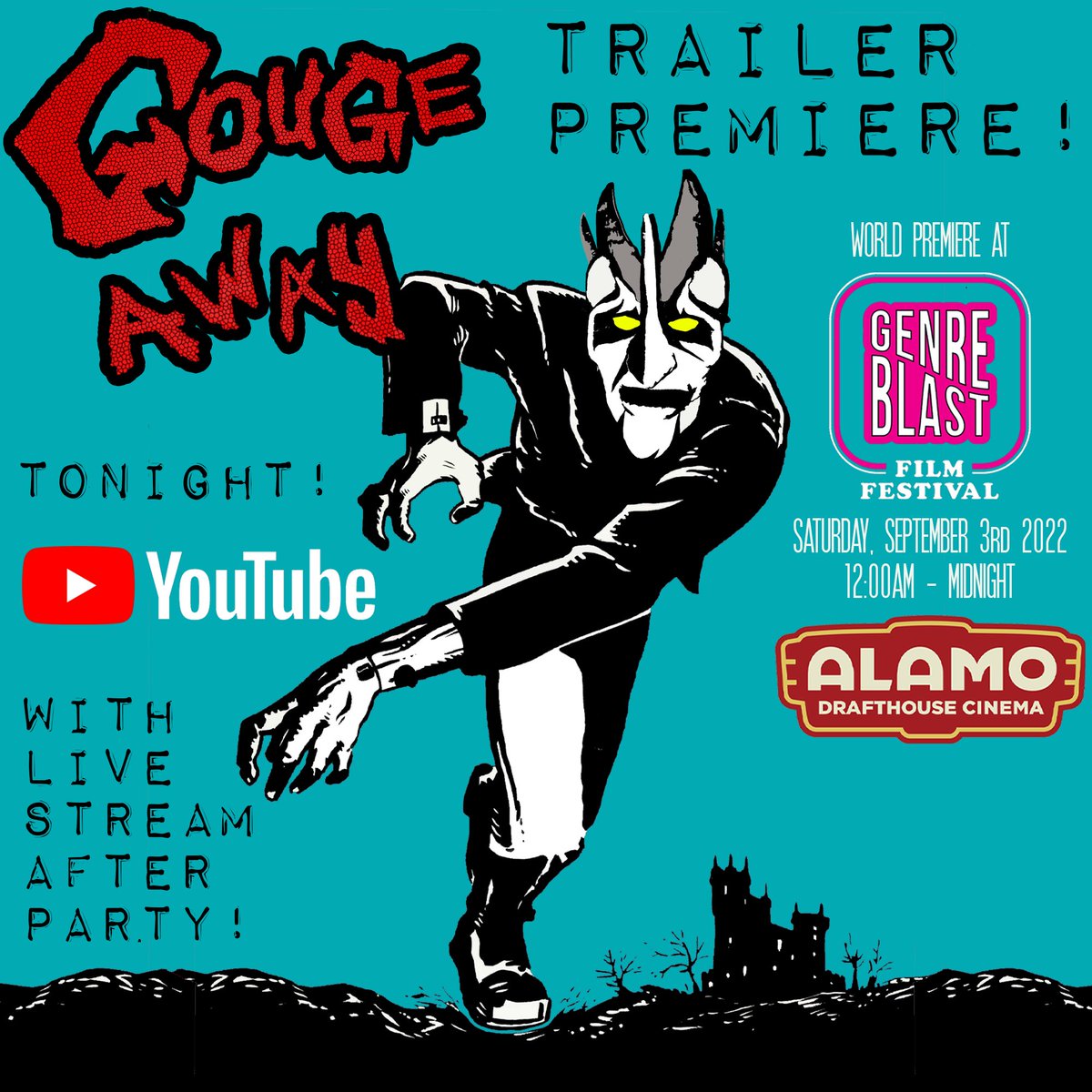 Gouge Away Trailer!!!
youtu.be/BbbAF75Ac9Q

#genreblast #alltheflavors 
#midnightmovie #gougeaway #pixies #alamodrafthouse #genrefilm #premiere #microbudgetfilm #filmmaking #psychotronic