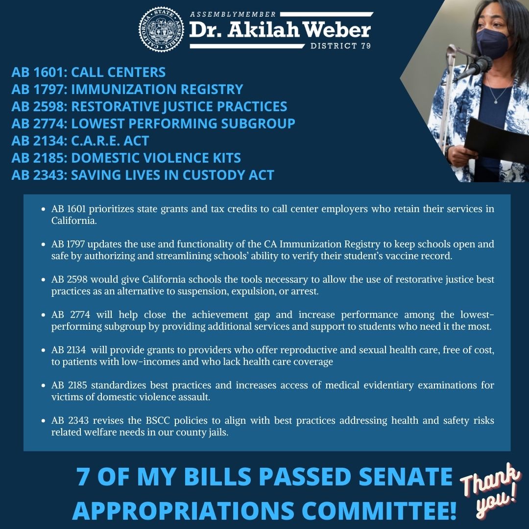 Assemblymember Akilah Weber, MD tweet media