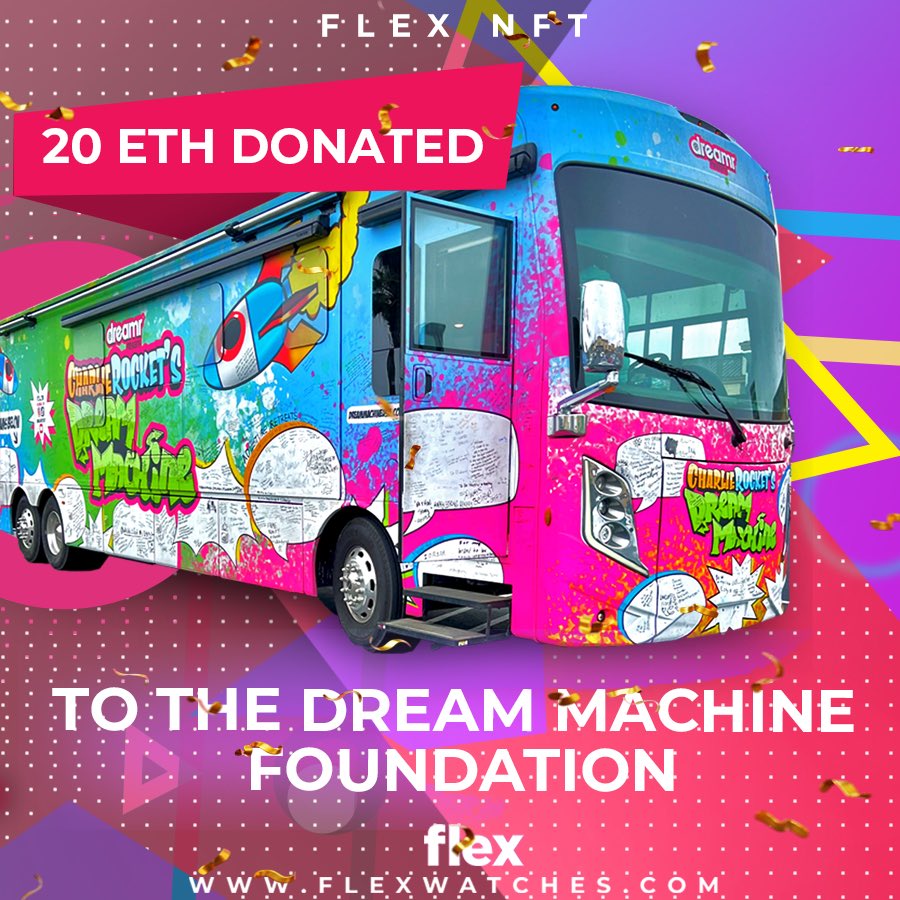 FlexWatches's tweet image. 🎉We have HUGE news! We just hit our goal of donating 20 ETH the Dream Machine 🚀 Thank you to the Flex Fam for making a difference 💪 #charity #nft #watches