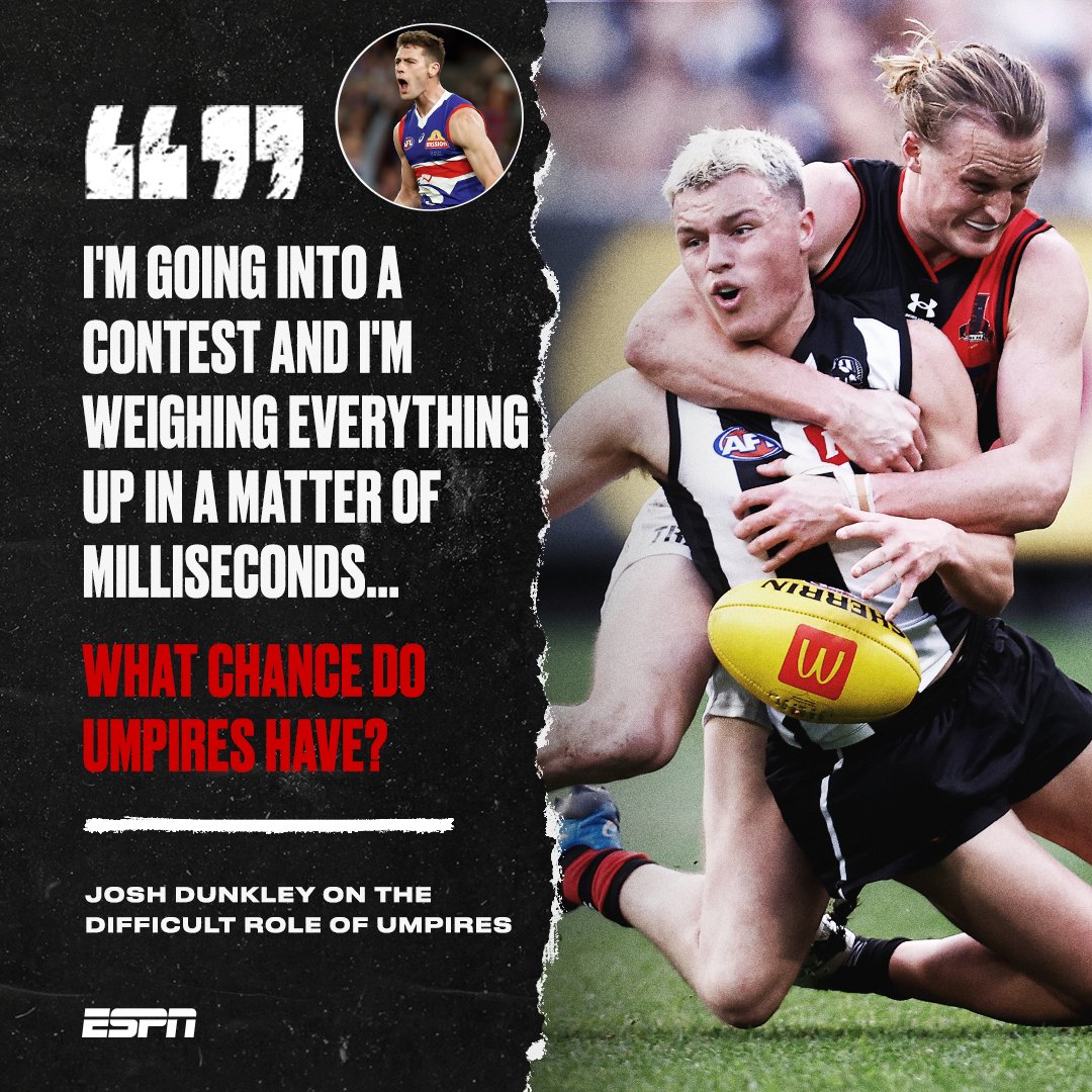 Bulldogs midfielder Josh Dunkley (@jdunks5) believes umpires are copping too much criticism for paying high free kicks, and says it's never been tougher to be a man in green. DUNKLEY'S COLUMN 📝: bit.ly/ESPNDunkleyFree