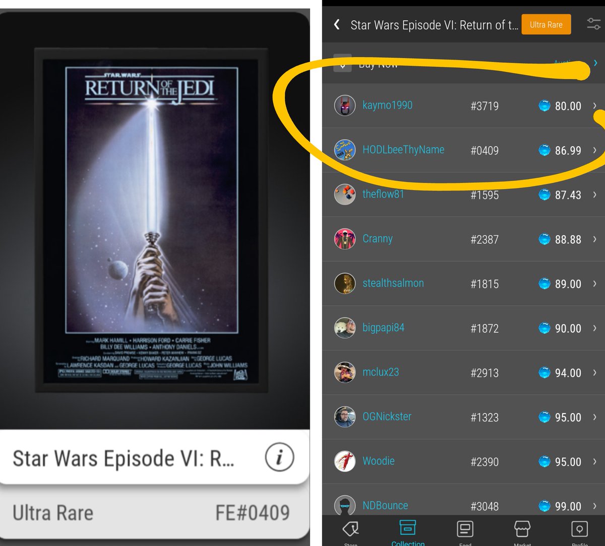 HODLbeeThyName's tweet photo. Alright #StarWars fans, limited time offer: #409 Return of the Jedi UR ONLY $7 above the floor! 

PLUS grab @SurprisedCat to help his #DuckFund 🦆💰 https://t.co/7nkWqOaD8X