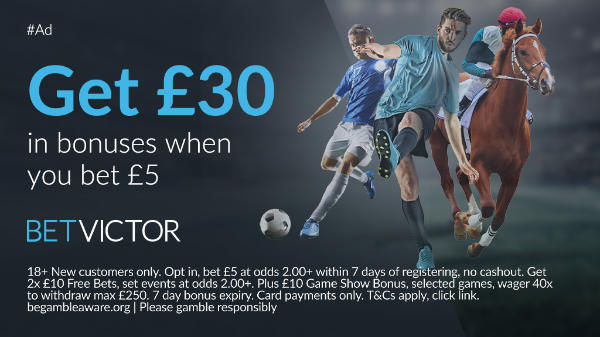 Betting with Betvictor Sports Offer
New Customers Bet &#163;5 Get &#163;30

1. Opt-In via OFFERS tab
2. Place your first bet of &#163;5 or more
3. Get &#163;€30 in Bonus
Offer Link below


.
.
18+T&amp;Cs GambleAwear  
   ,