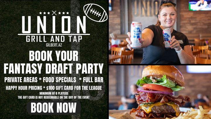 uniongrilltap's tweet photo. 🚨 Calling all football fanatics! 🚨

Ready to draft your fantasy football team? 

Book your party with us, and receive a $100 Gift Card for your Leagues winner! 

Private areas * Food Specials * Full Bar * Happy Hour Pricing * $100 Gift Card for the Winner of your Fantasy League https://t.co/dbnOcfcNEk