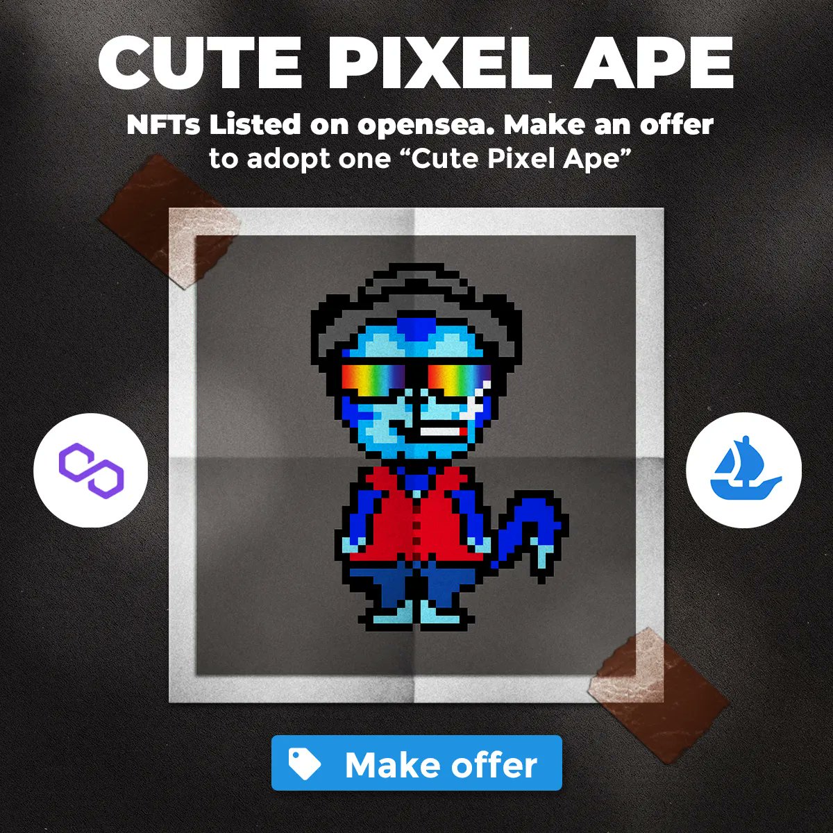 metaofly's tweet photo. Adopt one of Our Great Pixel Art Ape NFT from Opensea.
Search: "Cute Pixel Ape" on Opensea
Or visit https://t.co/yjiw2BVxRr
#NFT #NFTs #OpenSea #Metaofly #Ape #PixelApe #PixelApeNFT #ApeNFT https://t.co/W4ywI4hOdF