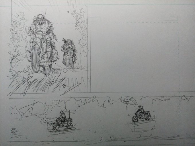 あー、バイク描くの面倒。戦車や戦艦の方が楽 