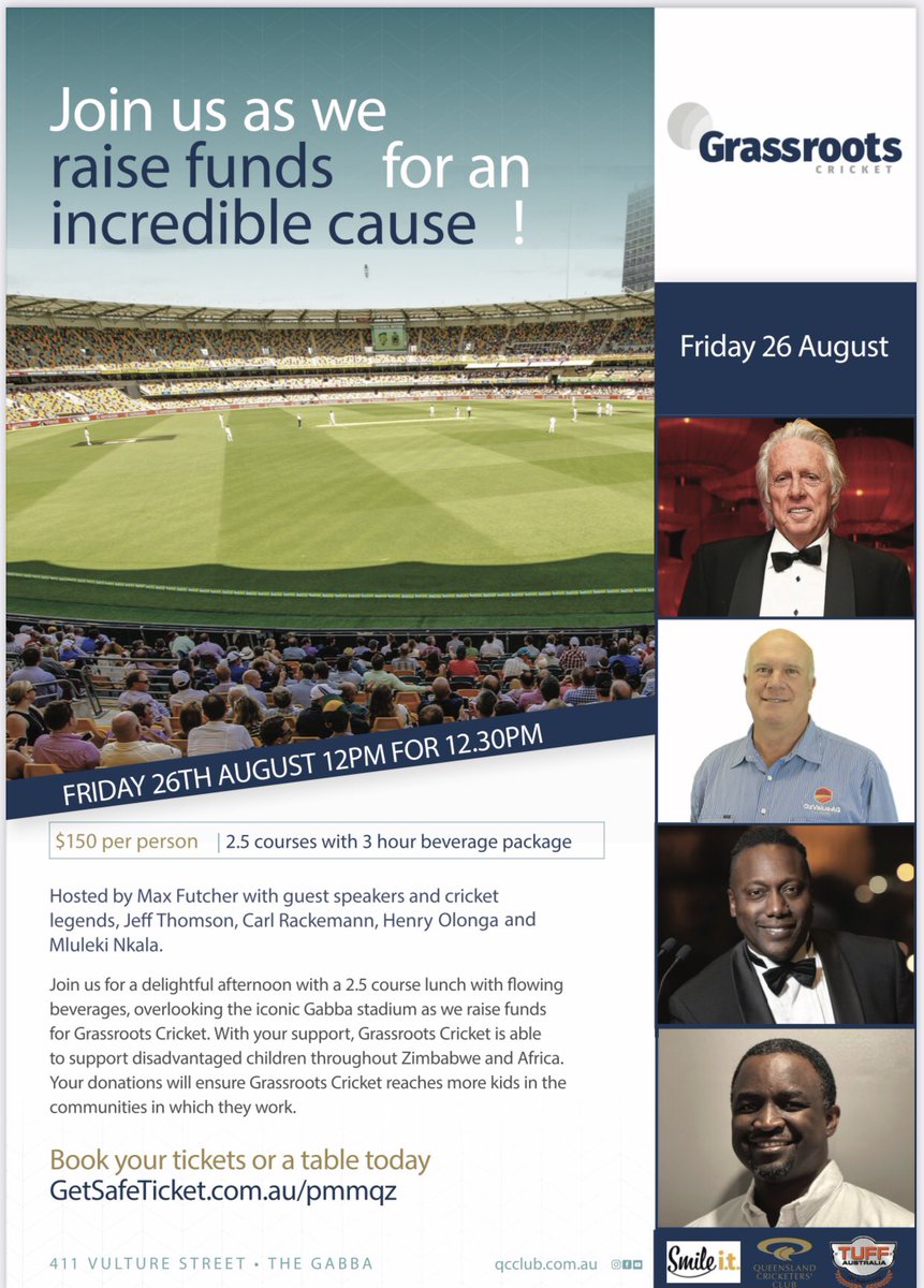 Proud to support this great charity, helping kids in Zimbabwe’s slums through the power of cricket. August 26 at the Gabba! @7NewsBrisbane @GrassrootCricZW grassrootscricket.com.au