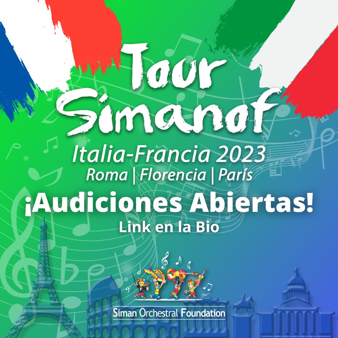 SIMANOF's tweet photo. INFORMACIÓN IMPORTANTE! 📢
Nos complace anunciarles que acabamos de abrir una nueva ronda de audiciones para aquellos que quieran formar parte del #TourSimanofItaliaFrancia2023 👏🏻🙌🏻
Las audiciones estarán abiertas hasta el 12 de septiembre 😉
#YoSoySimanof #Simanof #Tour https://t.co/tG9i8lZPM8