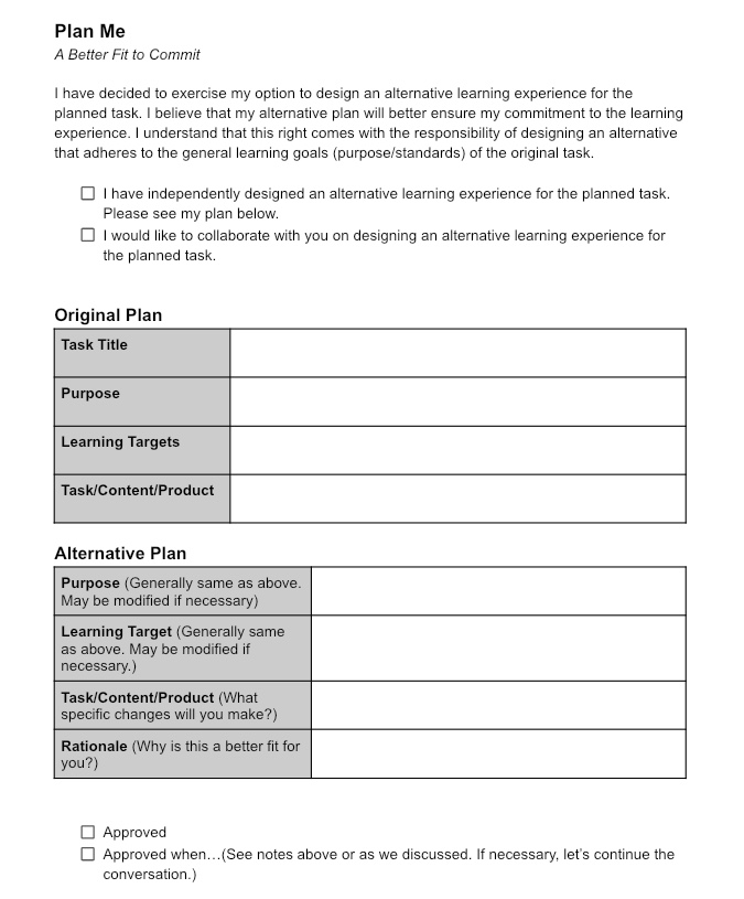 This 'Plan Me' worksheet encourages students to lead in the planning of their own assignments! How do you encourage your students to 'own' their learning journeys? (Inspiration via T @MonteSyrie)