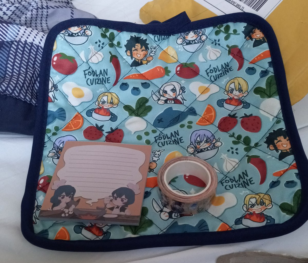 my leftovers from <a href="/FodlanCuizine/">Fódlan Cuizine @ DONATION MADE! 🎣</a> came in today!!! this is now the only potholder in my apartment &amp; i probably should've ordered two with how cute it is in person