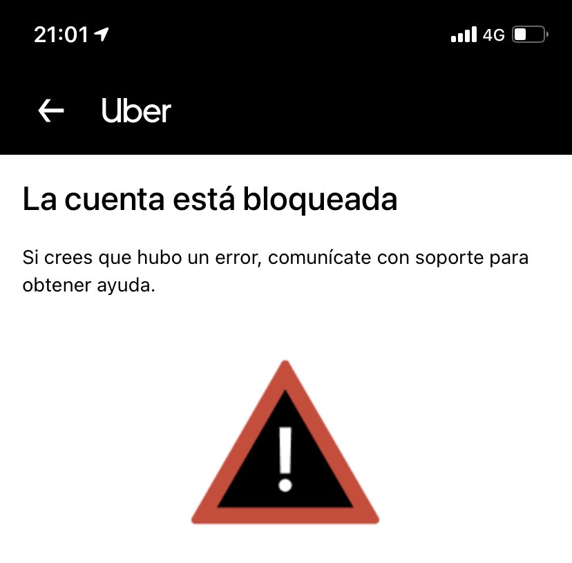 amunozsilva's tweet photo. Ayuda! Quiero denunciar a @Uber @Uber_Chile @Uber_Support me acaban de bloquear la cuenta, llamé a soporte y me indican que fue por incumplimiento de la app sin darme más motivos y ademas quedándose con mis ganancias. No me permiten apelar ni solicitar el dinero de vuelta #Uber https://t.co/hddLwV6ZyU