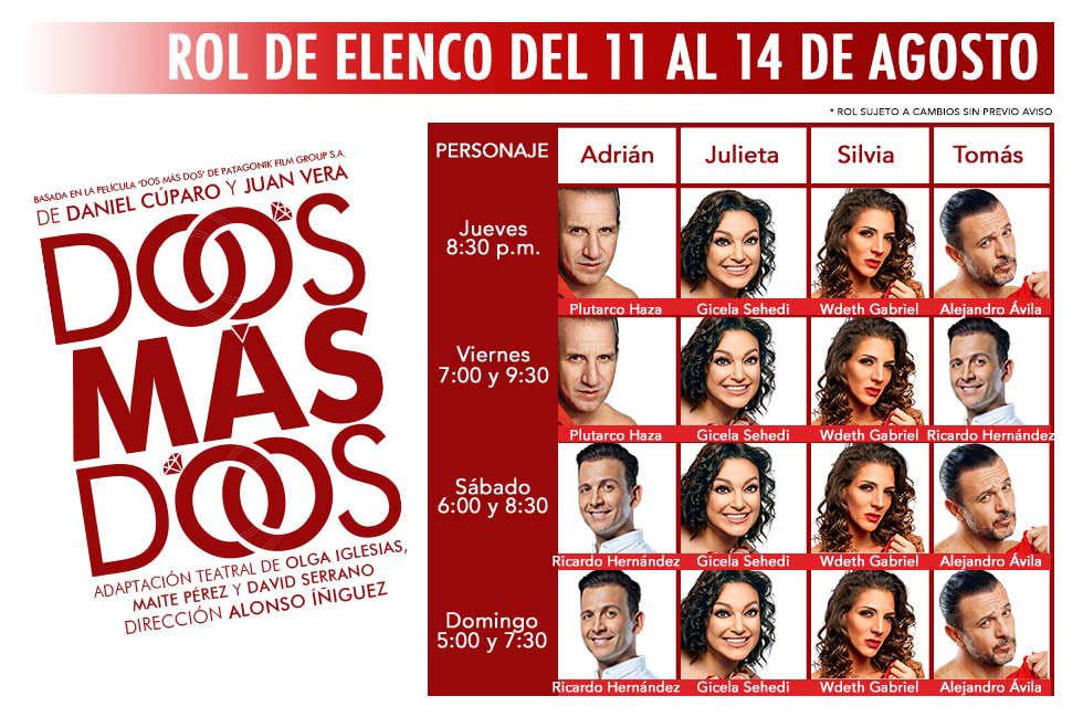 De Jueves a Domingo no te pierdas <a href="/ObraDosMasDos/">Dos Más Dos</a> en el Teatro Royal Pedregal con <a href="/HazaPlutarco/">plutarco haza</a> <a href="/_ricardosoy/">Ricardo Ache</a> @AlexAvila14 y <a href="/wdethgabriel/">wdeth gabriel</a> @GisoSehedi
Boletos 🎟 ow.ly/N5XL50FF0mC
AHORA en el📍Teatro Royal Pedregal