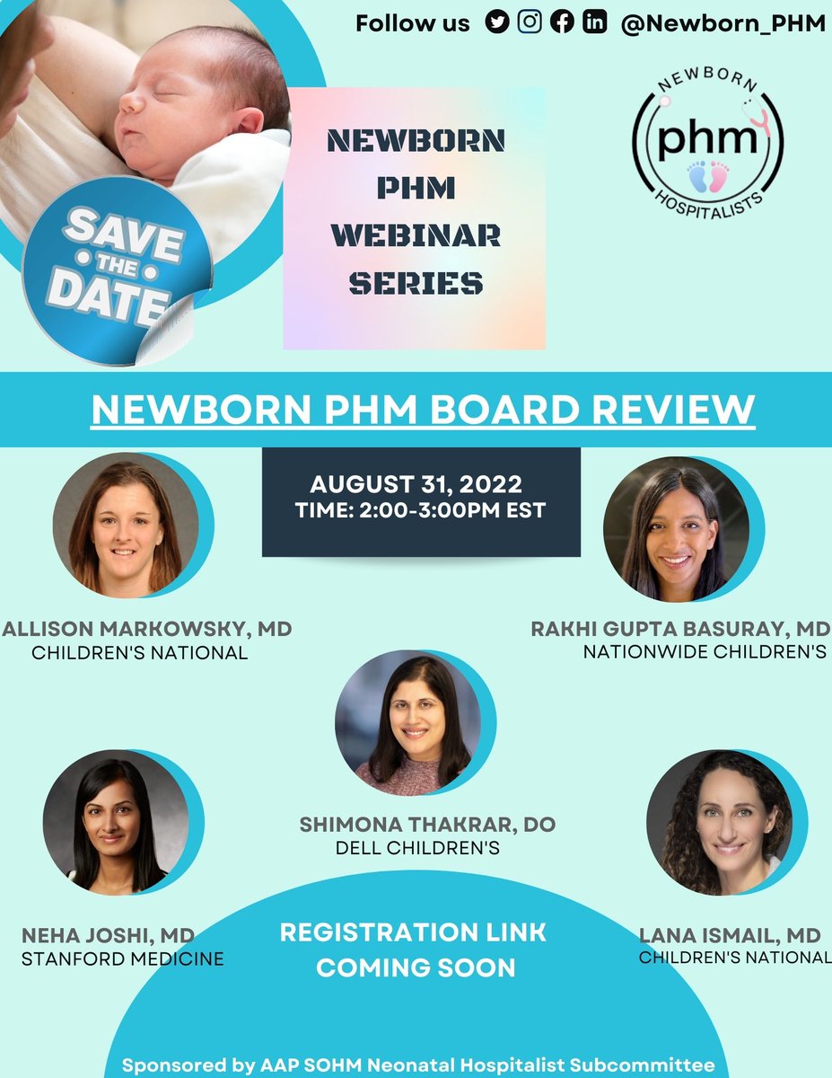 Newborn Hospitalists in PHM (@newborn_phm) on Twitter photo ⭐️SAVE THE DATE 🗓❗️
NEWBORN PHM Board Review 📖
Date: 8/31/22
Time: 2-3pm EST
Registration Link to come!
#NewbornPHM <a href="/communityphm/">Community Pediatric Hospitalists</a>
<a href="/AmerAcadPeds/">American Academy of Pediatrics</a> ⭐️SAVE THE DATE 🗓❗️
NEWBORN PHM Board Review 📖
Date: 8/31/22
Time: 2-3pm EST
Registration Link to come!
#NewbornPHM <a href="/communityphm/">Community Pediatric Hospitalists</a>
<a href="/AmerAcadPeds/">American Academy of Pediatrics</a>