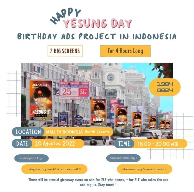 🎂 𝐇𝐀𝐏𝐏𝐘 𝗬𝗘𝗦𝗨𝗡𝗚 𝐃𝐀𝐘 🎂

2022 YESUNG BIRTHDAY SUPPORT

𝐏𝐭.2 :  7 BIG LED SCREENS

📍 Mall of Indonesia
📅 20th August '22
🕓 16.00 - 20.00 WIB

Details on🖼️
by <a href="/dvrna99/">DV</a> @sashfiir doreremi13
Supported <a href="/MadameIsis/">☁️🌼 Madame Isis 공주 🌼☁️</a>
<a href="/shfly3424/">Yesung</a> <a href="/SJofficial/">SUPER JUNIOR</a> #예성 #김종운 #happyyesungday