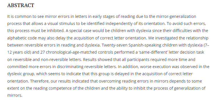 jsed_infancia's tweet photo. "Same-different letter decision task: a study with Spanish children with dyslexia"
https://t.co/s2TnrgZfaj

New JSED article by  Cristina Martínez-García, Fernando Cuetos and Paz Suárez-Coalla

#JSED #education #research #Samedifferentletter #mirrorerror #children #dyslexia https://t.co/61zJXnXxIq