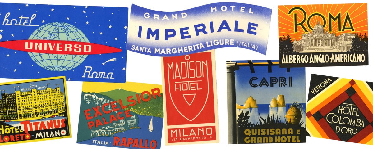 Lett_Arc's tweet photo. Italian luggage labels, artists and dates unknown. https://t.co/lsvna7c6iT