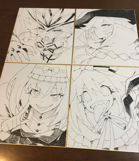 #C100
コミケ用色紙のペン入れ終わり‼️ 