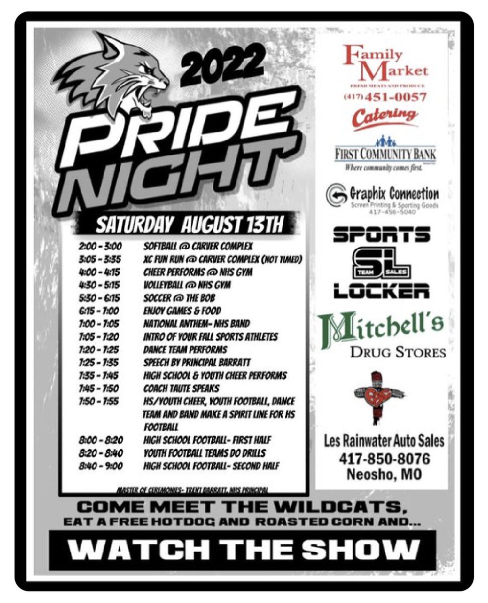 Check out the schedule for Saturday's Wildcat Pride Night!! 💛🖤💛🖤 See you soon, Wildcats!