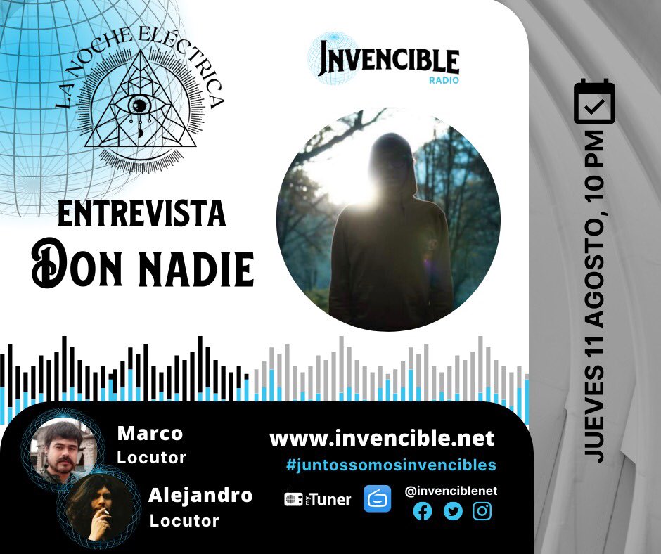 Invenciblenet's tweet photo. 🔵⚡️LA NOCHE ELÉCTRICA⚡️🔵

La mejor selección de rock más entrevista especial a #DonNadie 

Conduce @karcko y #Alejandro
Jueves 10pm #mex|11pm #vnz 
Escucha 🌐https://t.co/Ly7r9eXcuV #radio 
#juntossomosinvencibles https://t.co/CUhxzMEjSd