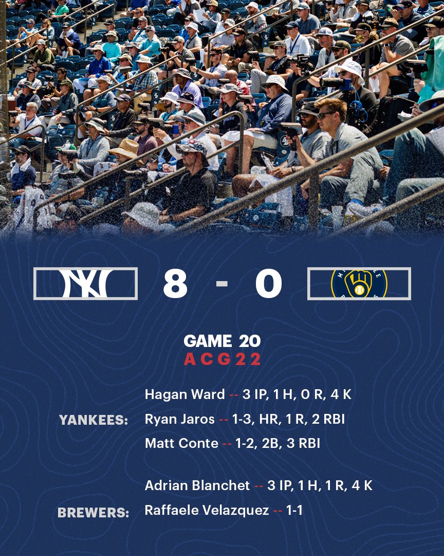 #ACGames22 // Game 20

<a href="/Yankees/">New York Yankees</a> vs <a href="/Brewers/">Milwaukee Brewers</a>