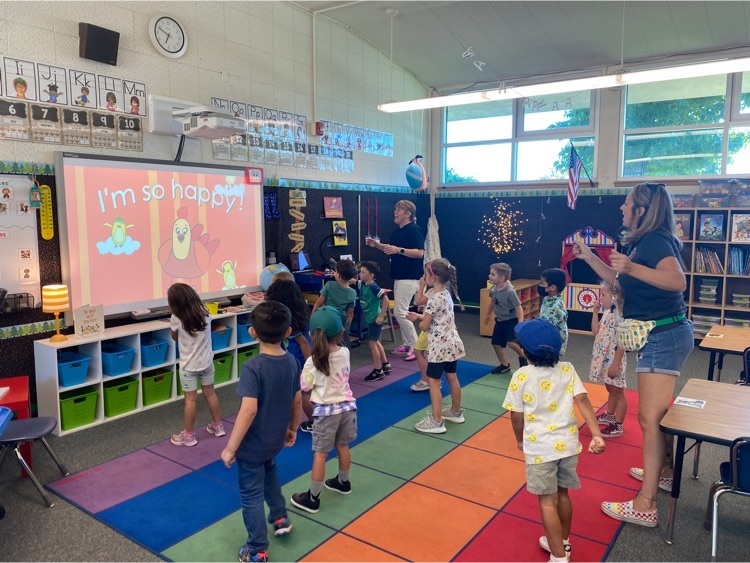 Ms. Murphy and Mrs. Bernard doing “The Happy Dance” with our TKs.