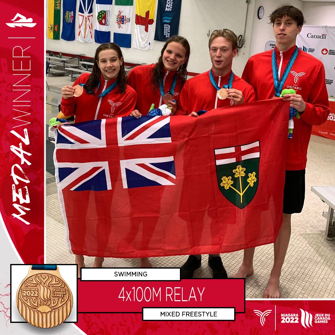 MEDAL ALERT 🚨

The final race of the <a href="/2022CanadaGames/">Niagara 2022 Canada Summer Games</a> came in the 4x100m mixed freestyle relay, where Jordi Vilchez, Preston McMann, and Laila Oravsky joined Julie Brousseau for a 🥉 (3:40.17), helping the Ottawa, Ont. native capture her 11th medal! 🏊‍♀️

#GoTeamO⭕ | #CGSwimming