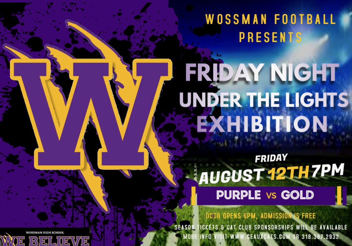Wossman Wildcats Football (@WossmanWildcat_) on Twitter photo 2022-08-12 03:12:28 Come out and get a sneak peek at your Wildcats! Practice tomorrow and team scrimmage will be open to the public!
Don’t meet us there, beat us there!
#DubNation #WeBelieve #WildcatsOnArizona #AllIn Come out and get a sneak peek at your Wildcats! Practice tomorrow and team scrimmage will be open to the public!
Don’t meet us there, beat us there!
#DubNation #WeBelieve #WildcatsOnArizona #AllIn
