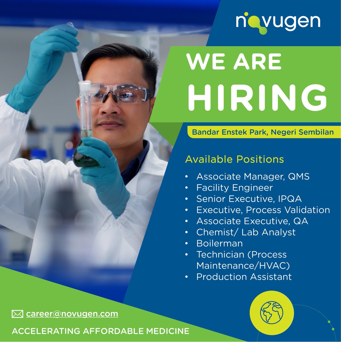 novugenpharma's tweet photo. We are hiring!
Be part of our synergistic team and advance your career with us.
To explore the opportunities with Novugen, email us your latest resume and professional credentials at career@novugen.com by 26 August 2022.
All the best!
#PersonalDevelopment #GoGlobal #Novugen https://t.co/BgV859KGhY