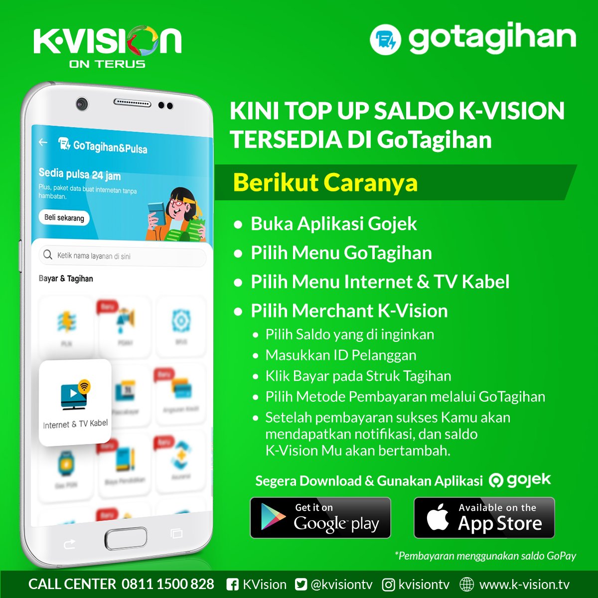 kvisiontv's tweet photo. Yuk beli saldo K-Vision sekarang dan aktifkan paket yg kamu mau! Cek caranya berikut ini yaa!
K-Vision On Terus!
#KVision #KVisionOnTerus #TVDigitalJamanNow #DIJAMIN #TVBerlangganan #TVBerbayar #InfoKVision #gojek #gotagihan https://t.co/4K8OWCwCC2