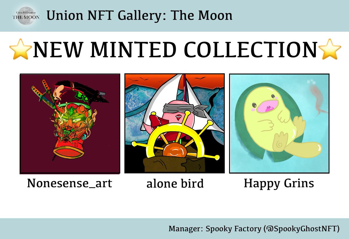 UnionNFTProject's tweet image. 🍀NEW Minted Collection🍀

Welcome to Gallery: The Moon💛

@Burosh_NFT 
@GirlBluehaired 
@Happygrins 

This Union NFT Project will support you always💛💛

opensea.io/collection/gal…

#NFT #gallerythemoon