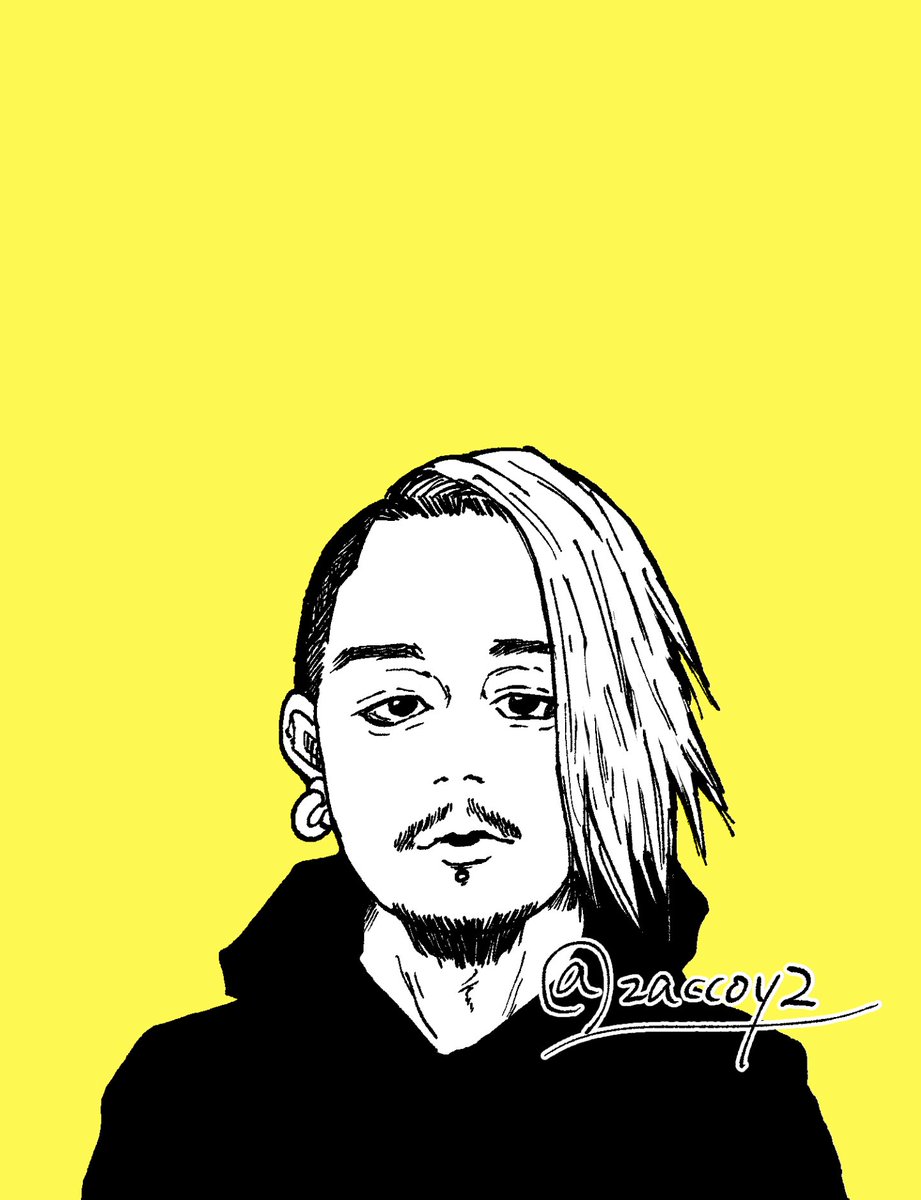 1boy solo male focus yellow background facial hair earrings jewelry  illustration images