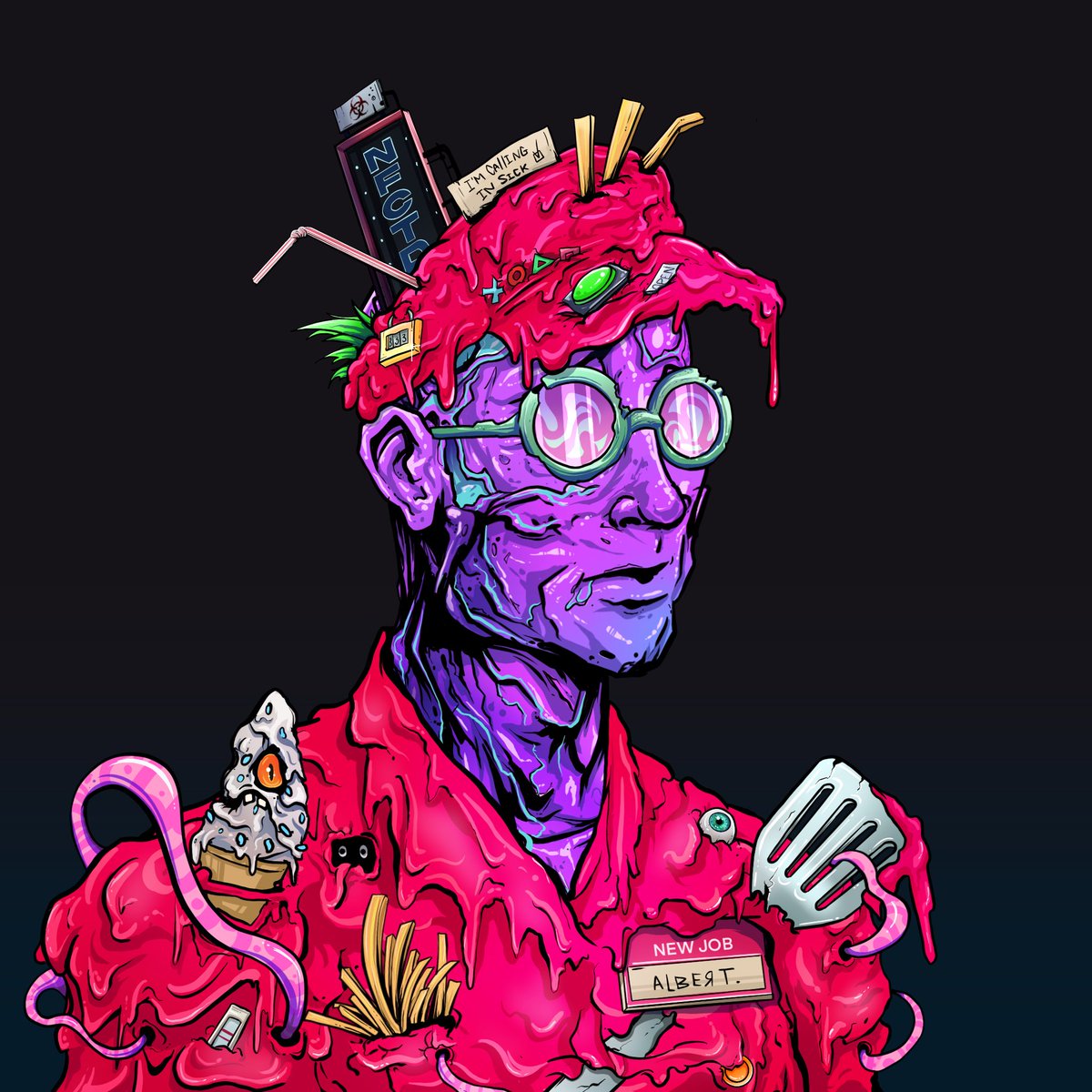 maniactradess's tweet photo. The @InfectedMob collab art is the best collab art I’ve seen thus far during this season! 

I can’t wait to see all the DeGod pieces they are creating with the subDAOS 👀 https://t.co/dIV1UdmHJm