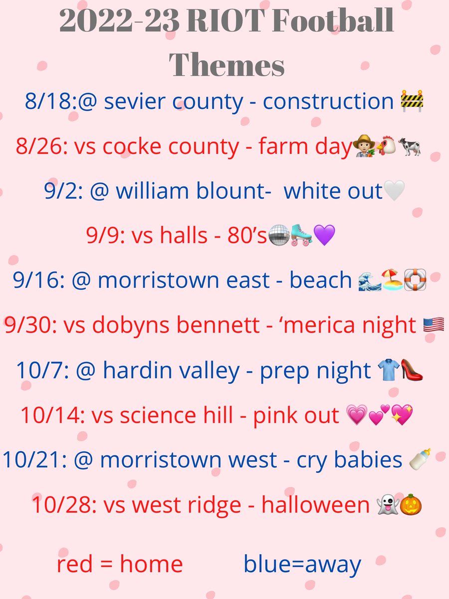 here are the student section themes! keep up with the account as we announce details about the game next Thursday. **the themes could potentially change &amp; we will inform you all if we do so!