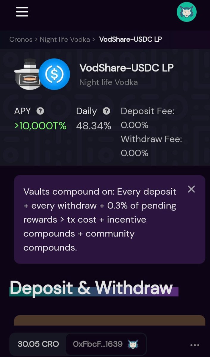 NlifeFinance's tweet photo. 📢Hey Everyone!

Seems like everyone are busy  farming!🕵

If you want auto-compounding farming.
You can go to look at the site YieldWolf. With APR 50% daily for Vodshare-Usdc🔥🔥

@MMFcrypto @YieldWolfFi @CrystlFinance @RaidersTomb 
#cro #crofarm #defi #tombfork https://t.co/78zwPby5ht