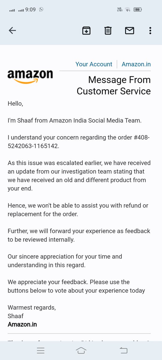 RubyHuma's tweet photo. @amazon @AmazonHelp @amazonIN This is what which I received on Email, If you received different product then you have to ask to your delivery boy coz when he came he said me "he likes the watch why you are returning "... Otherwise I will take up this case to consumer court https://t.co/5DymSjq8B8