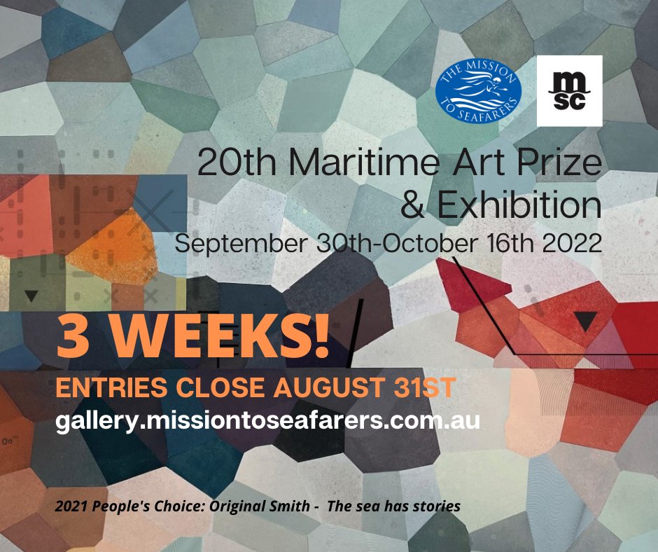 Calling all Artists!
Entries for the MSC Maritime Art Prize &amp; Exhibition close in just 3 WEEKS!
$25,000 in prize money
Head to the website for details: gallery.missiontoseafarers.com.au