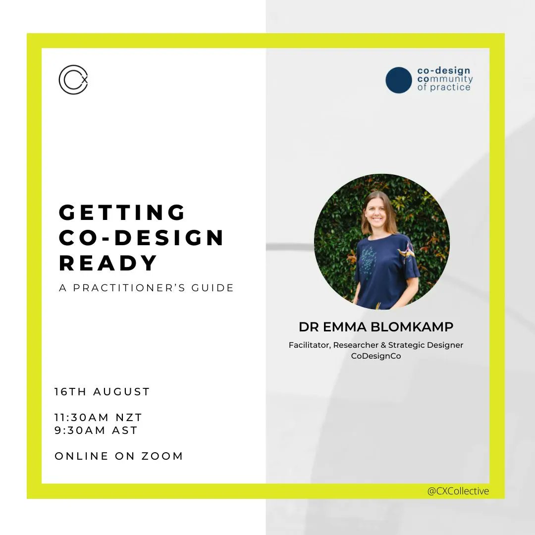 We’re one week away from our training seminar which will support you to: 👉Understand when to consider co-design, and when it’s not the right approach 👉Assess conditions and capabilities needed to do co-design And much more! RSVP here: buff.ly/3a2T57l #cxdesign