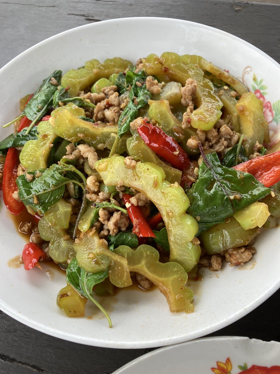 A solo bike ride on Mother’s Day. Bang Krachao, the lung of Bangkok, is a wonderful little gem. And this restaurant cafe offers a nice river view. Stir fried bitter gourd with krapao moo saap is a unique combination. Never seen it anywhere else.  Yummy!