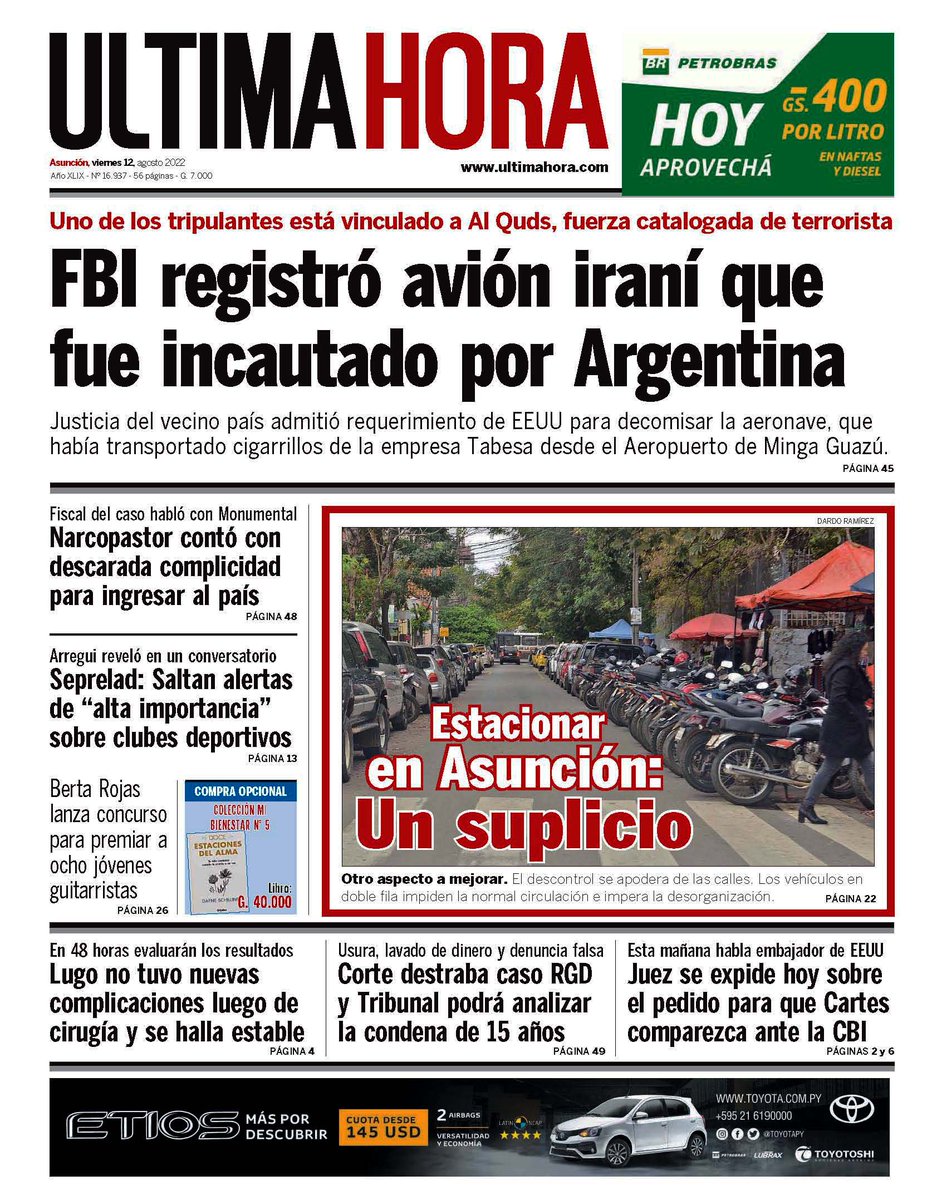 UltimaHoracom's tweet photo. ¡Buenos días! Esta es la portada #UHPy de este viernes con los siguientes títulos principales: https://t.co/Uhb8bLy0X4