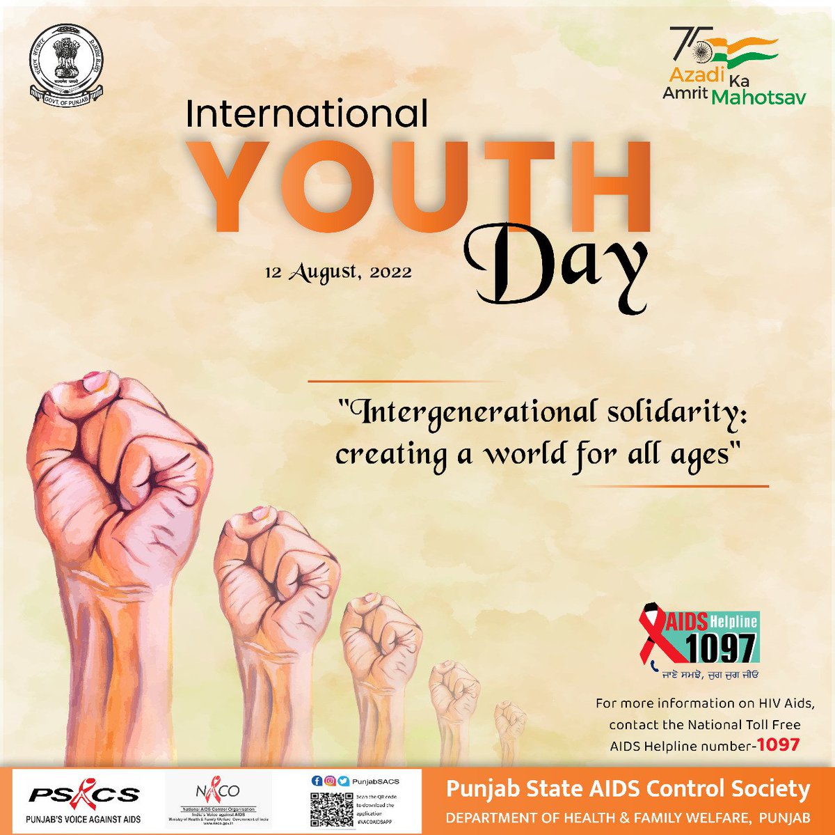 punjabsacs's tweet photo. International Youth Day
"Intergenerational Solidarity: Creating a World for All Ages."
 #nationalaidscontrolorganisation #naco #nacoindia #who #endstigma #hivstigma #endthestigma  #KnowHIV #HIVAwareness #ICTC #internationalyouthday2022 #youthempowerment #YouthDay #YouthPower https://t.co/sNp3vG0zPh