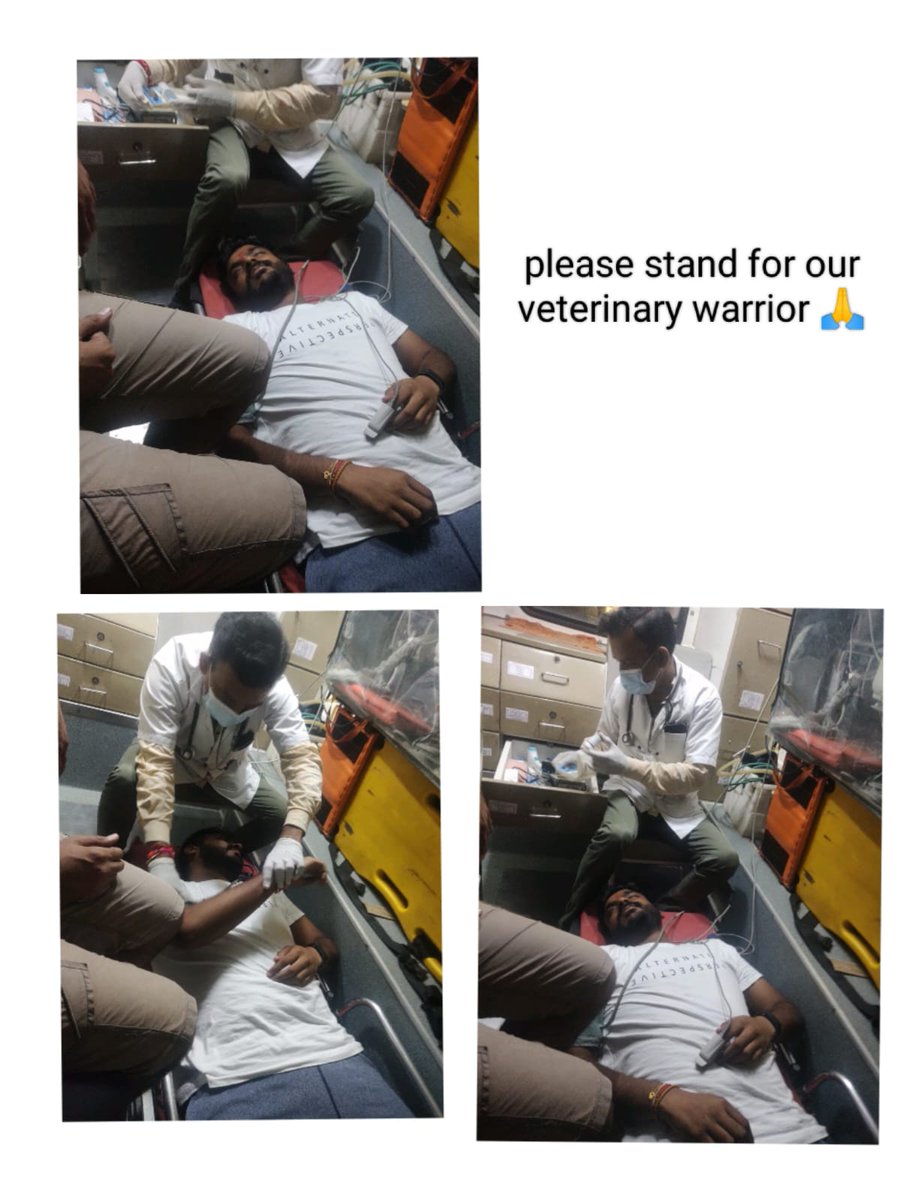 निशब्द 😭
देर रात को 74 hrs से भुख हड़ताल पर बैठे 2 Gujvet Doctors  की तबियत खराब हो गई सरकार से गुजारिश है कि बेजुबानों के इन डॉक्टर्स की मांग जल्दीसे जल्दी पुरी करे🙏
Hat's of you Brave Doctors
आपके संघर्ष को सलाम
#Day_12_of_guj_vets_on_strike
#Increase_Guj_Vet_Stipend