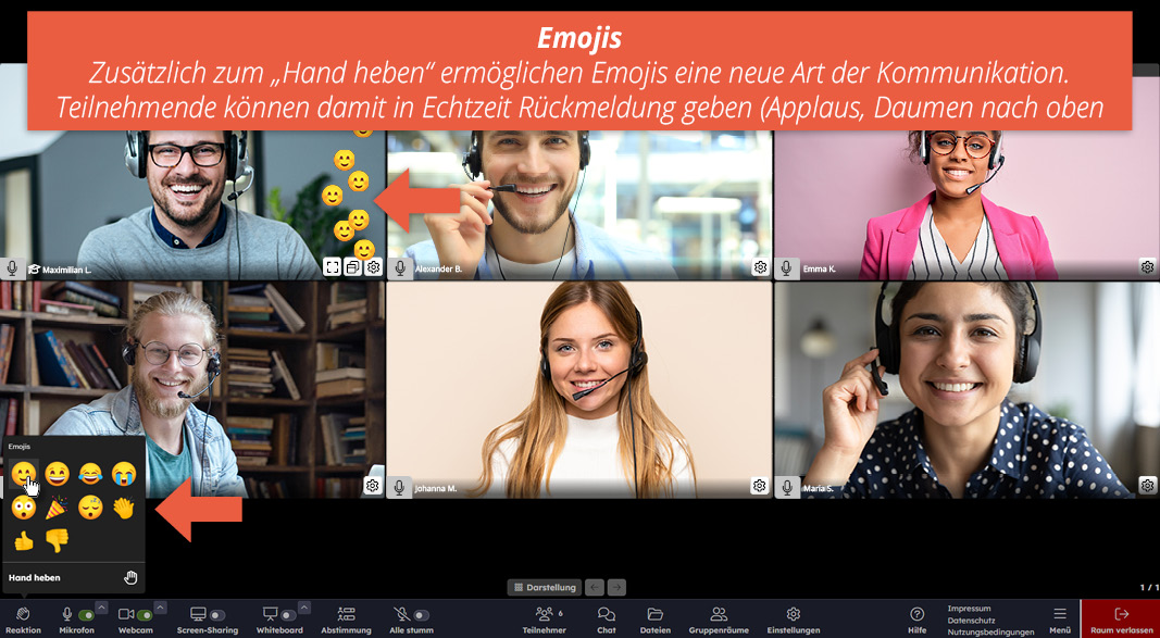visavid's tweet photo. Kennst Du schon die Funktion Emojis? Teilnehmende können damit in Echtzeit Redaktion senden. Wir zeigen Dir, wie’s geht! #visavid #digitalebildung #homeschooling #twlz #bayernedu #videokonferenz https://t.co/i2cWa15Wdz