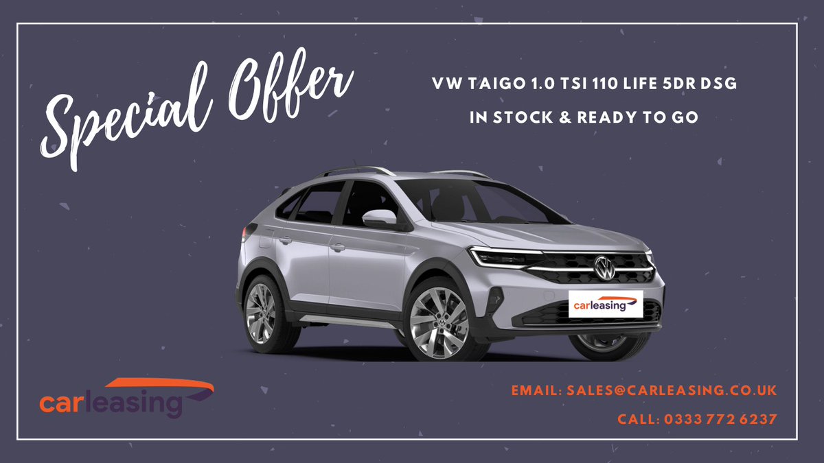 CarLeasingLtd's tweet photo. Happy Friday!

We have another in stock special offer for you. Introducing the VW Taigo...

Sporty, stylish &amp; comfortable. The Taigo combines all of these whilst staying affordable. 

Get in touch to find out more! https://t.co/Z1MBxFbwyw