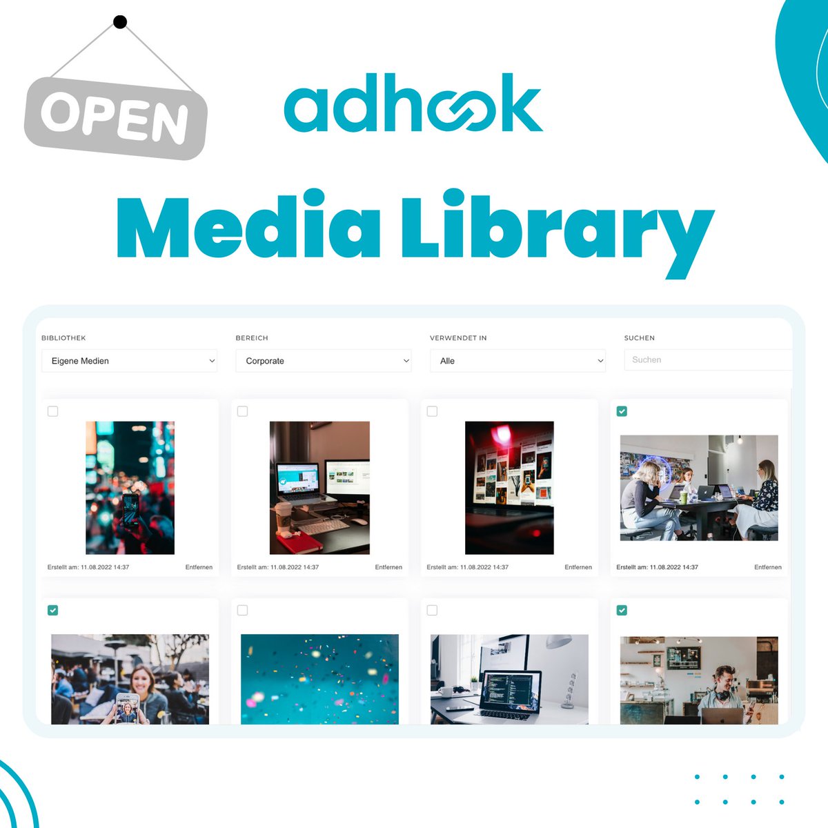 adhook_io's tweet photo. Ab sofort hat die Medienbibliothek in adhook geöffnet! 🤩 

🔸 Passende Bilder &amp; Videos einfach finden und nutzen
🔸 Automatische Ablage von Medien aus Posts &amp; Ads
🔸 Volltext Suche nach Post &amp; Ad Inhalten

👉️ https://t.co/AXvXZJ9K4g

#SocialMediaManagement #ContentManagement https://t.co/fvugvDQzR5