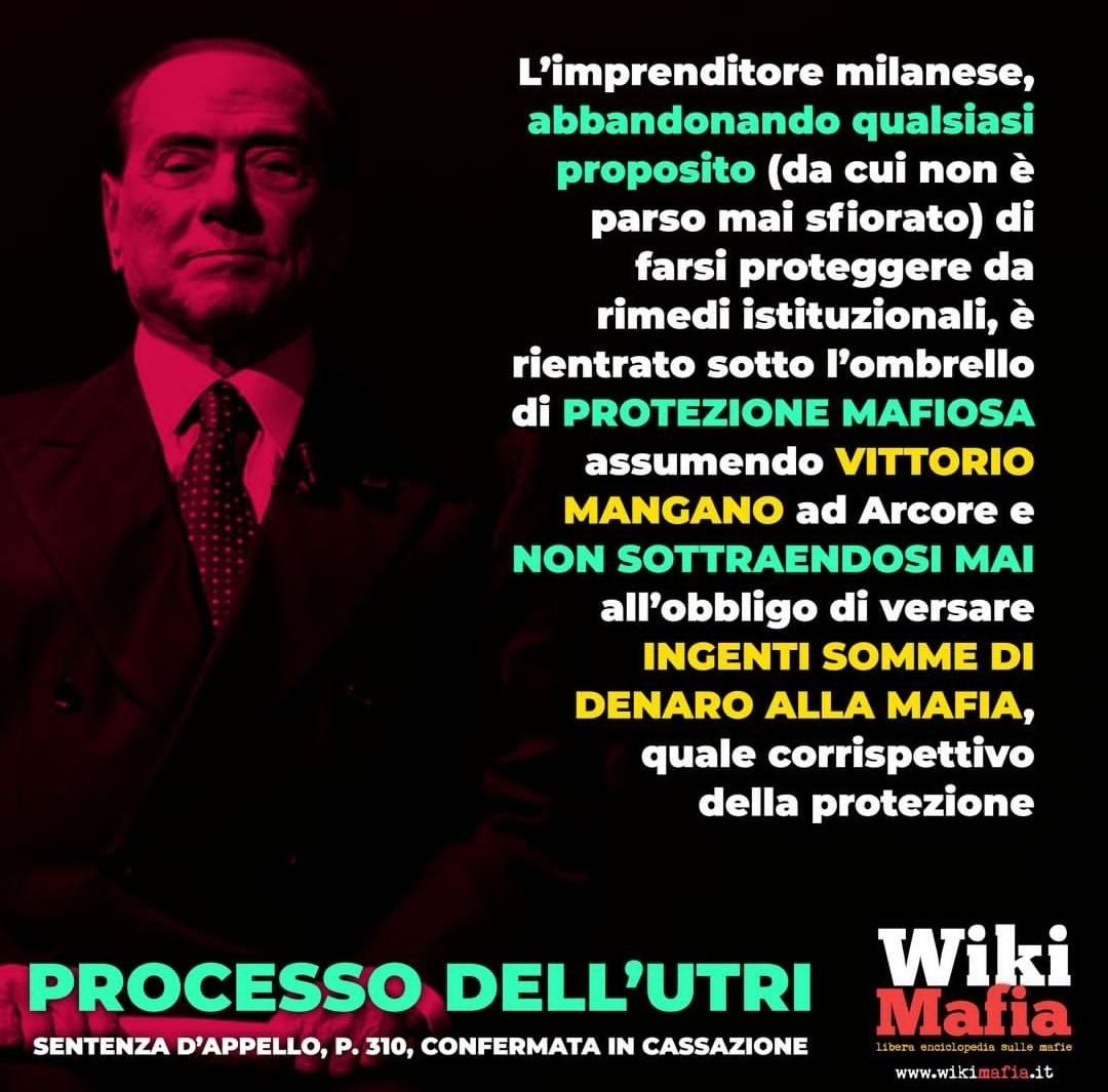WikiMafia's tweet photo. Su #SilvioBerlusconi c'è un unico promemoria che dovrebbe essere mandato a reti ed edicole unificate: il passaggio della sentenza che ha condannato #MarcelloDellUtri per concorso esterno in associazione mafiosa. #mafia #Berlusconi #mattarella https://t.co/foKSdet9ie