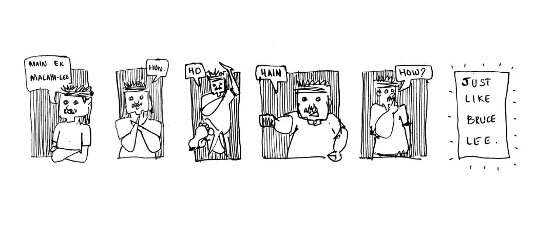 greenchromide's tweet image. Did a short comic today. It's about a martial art called 'Tanikuvenodo' which I am an expert in.
#polyglotproblems #malayali  #comicstrip #godsowncountry #hindirashtrabhasha